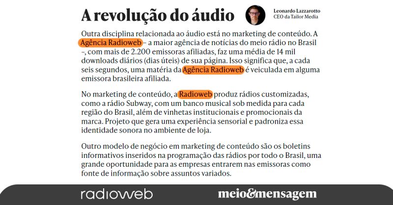 Grupo Radioweb é citado no M&M como referência no mercado de áudio